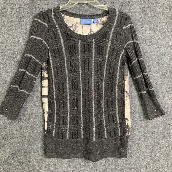 Simply Vera Wang Sweater Top Women Size XS Knit Front Silky Back Gray White - Picture 1 of 16